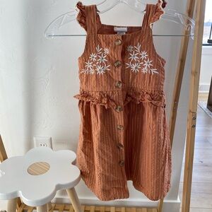 Daisy Fuentes Girls 6 Striped Floral Embroidered Cotton Ruffle Sundress